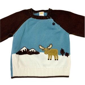 Moose snow sweater brown and white with side neck buttons size 18-24 months